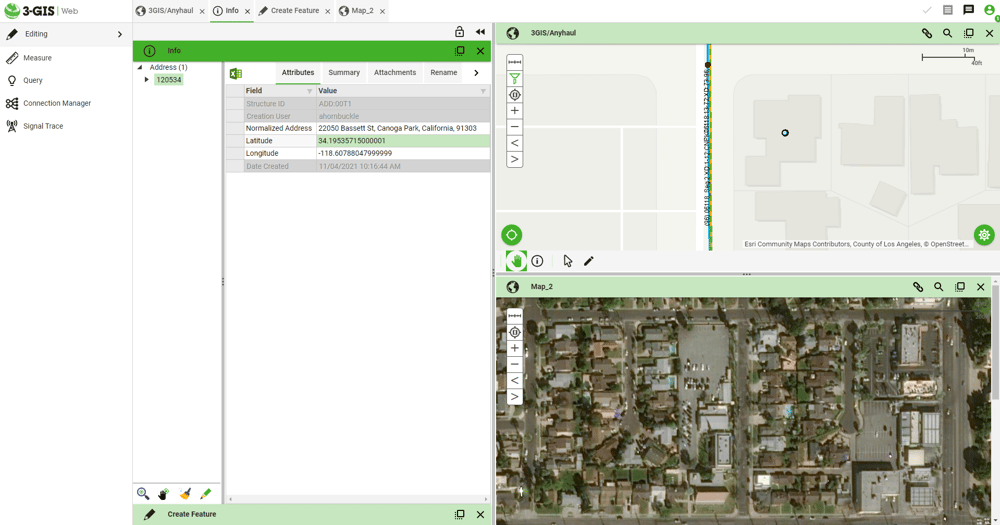 CLLI, user, date, and location information automatically populated upon creation of asset in 3-GIS | Web