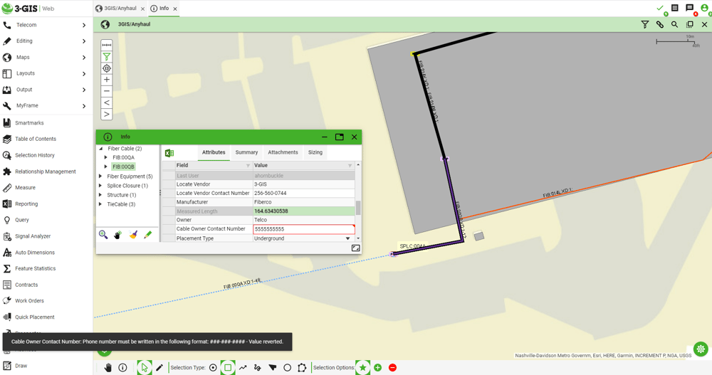 Invalid data entry denied in 3-GIS | Web