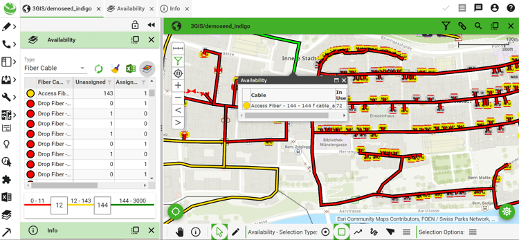 Using the Availability tool in 3-GIS | Web to view cable capacity and to determine if existing infrastructure can be leveraged.