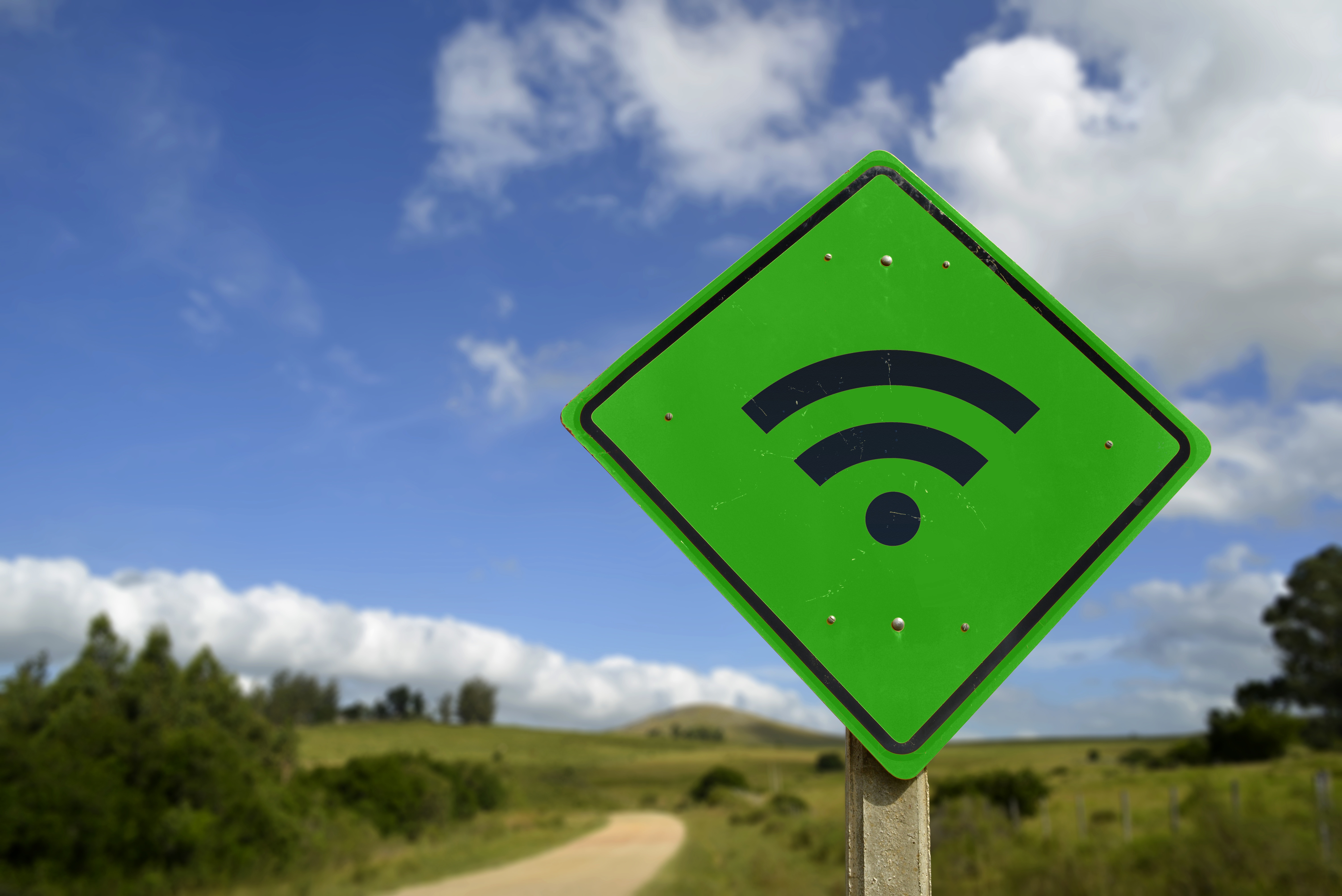 Green Wifi access road sign concept in rural area-1-1